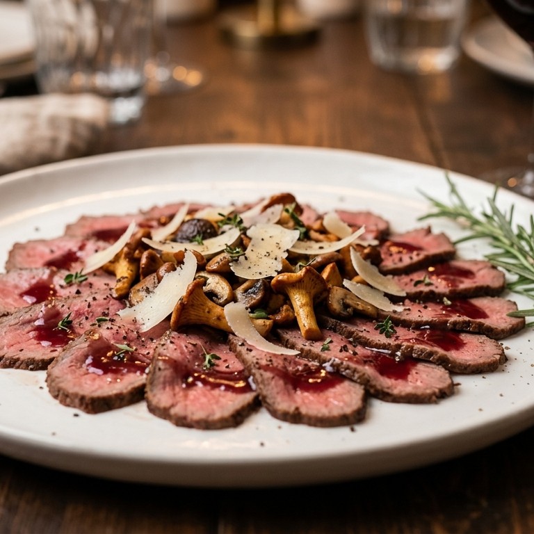 Carpaccio met rode portsaus en Parmezaan als tussengerecht recept