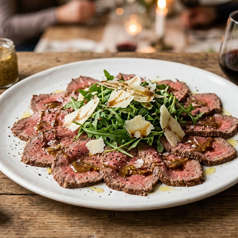 Carpaccio met rucola en balsamicodressing recept