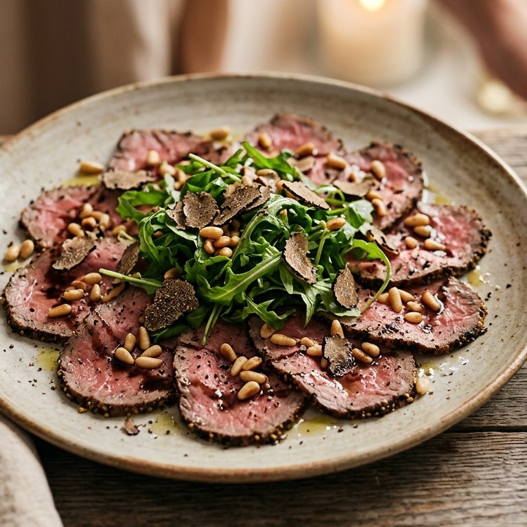 Carpaccio met rucolla en truffel recept