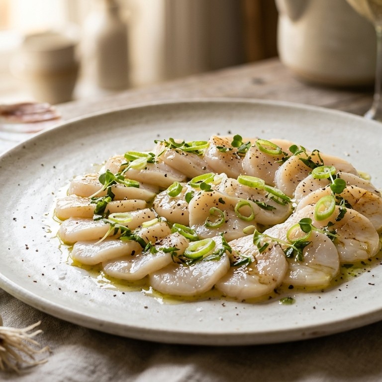 Carpaccio van coquilles met lente ui recept