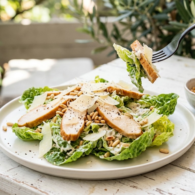 Ceasarsalade met kip en pijnboompitten recept