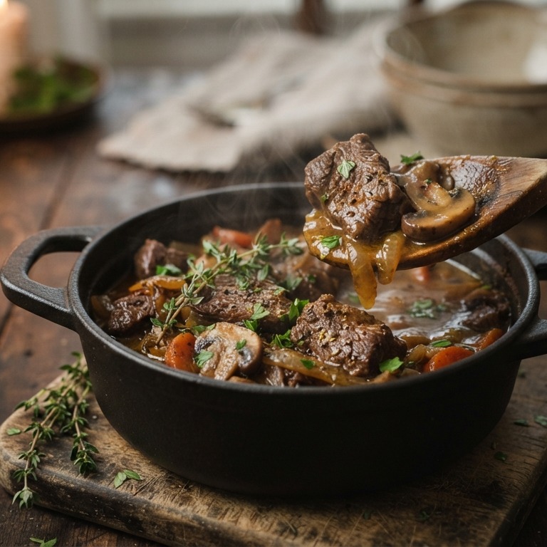 Champignon-rundvlees stoofpotje recept