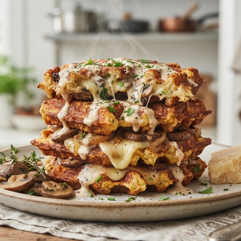 Champignons-aardappelwafels met kaas recept