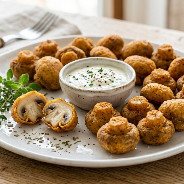 Champignons in een jasje van kruidenbeslag recept