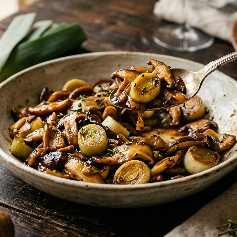 Champignons met prei en balsamico-azijn recept