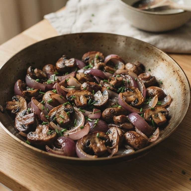Champignons met rode uien recept