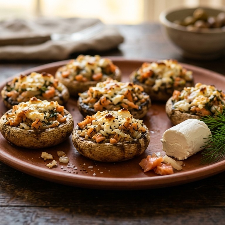 Champignons met zalm en geitenkaas recept