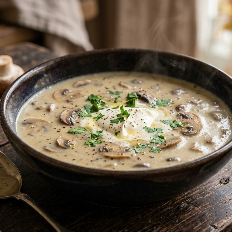 Champignonsoep met crème fraiche recept