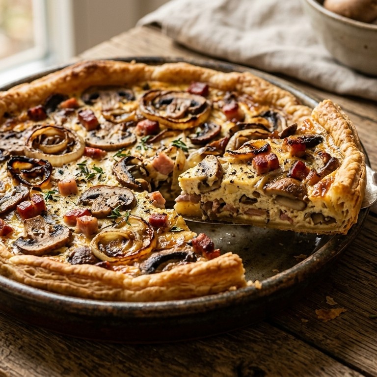 Champignontaart met spekjes recept