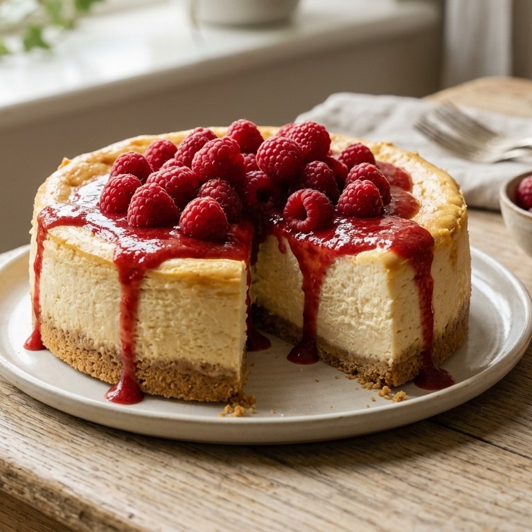Cheesecake met frambozen en aardbeiencoulise recept
