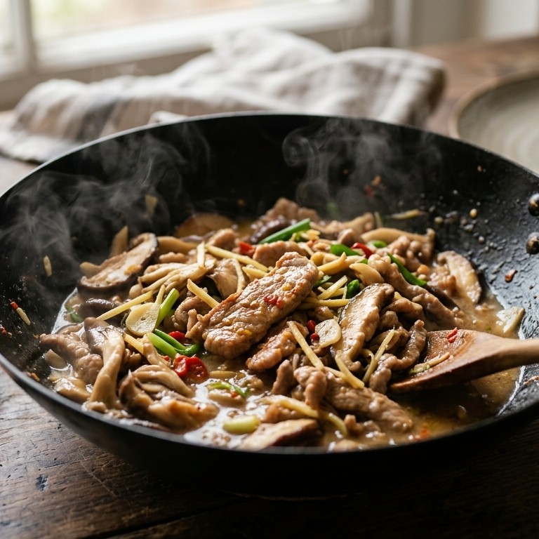 Chinees varkensvlees met verse gember en champignons recept