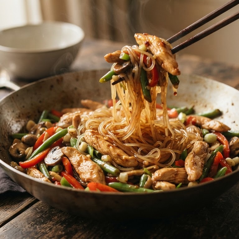 Chinese kip met groenten en mie recept