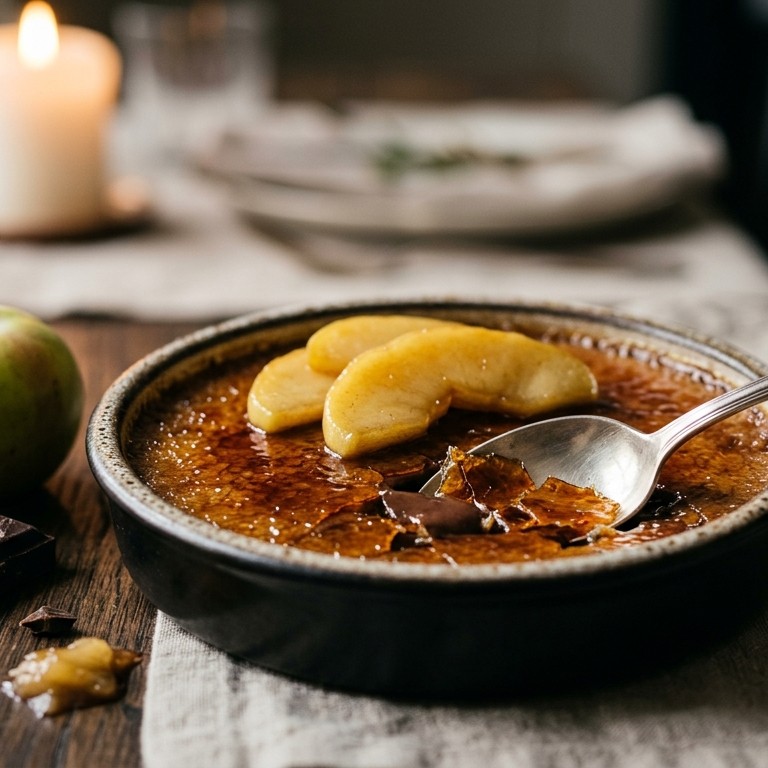 Chocolade crème brûlée met gekarameliseerde appel recept