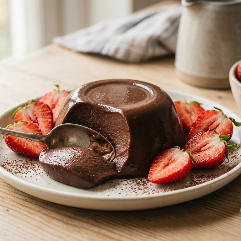 Chocolade-griesmeelpudding met aardbeien recept