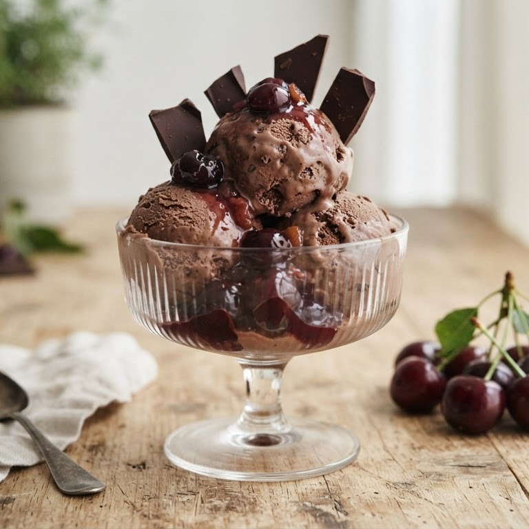 Chocolade-ijs met kersen recept