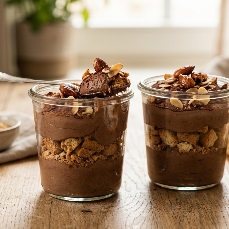 Chocolade-kwarkdessert met amandelen recept