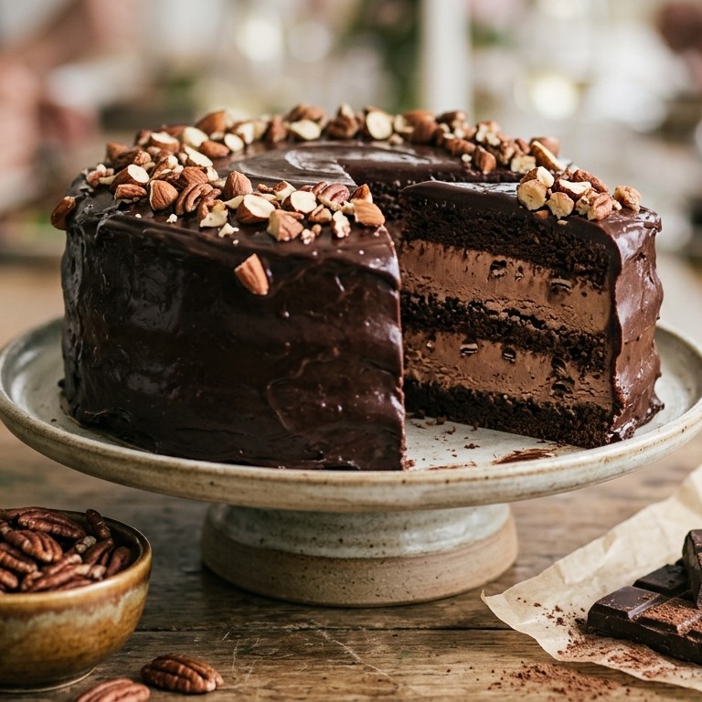 Chocoladeijstaart met noten voor buffet recept
