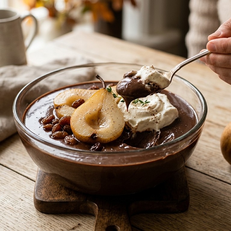 Chocoladepudding met peren recept