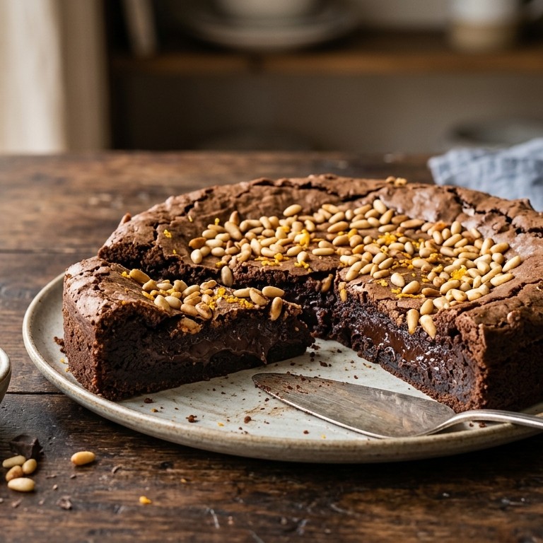 Chocoladetaart met pijnboompitten recept