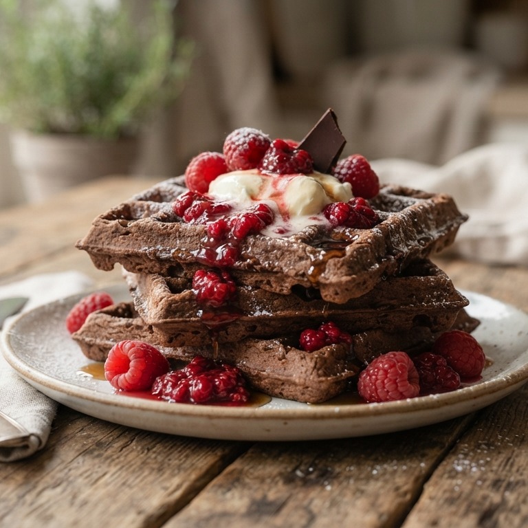 Chocoladewafels met warme frambozen recept