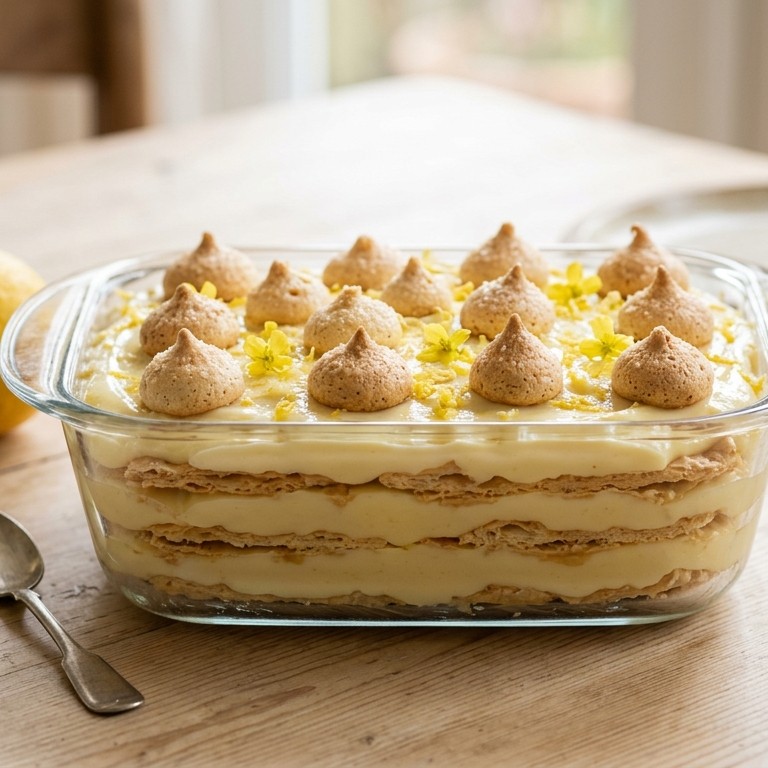 Citroenpuddinglasagne met schuimpjes recept