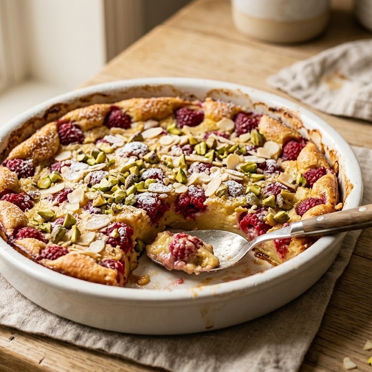 Clafouti met frambozen en pistachenoten recept