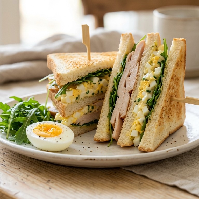 Clubsandwich met gerookte kip en eiersalade recept