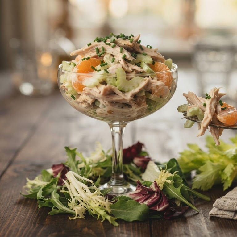 Cocktail van gerookte kip, mandarijn en bleekselderij recept