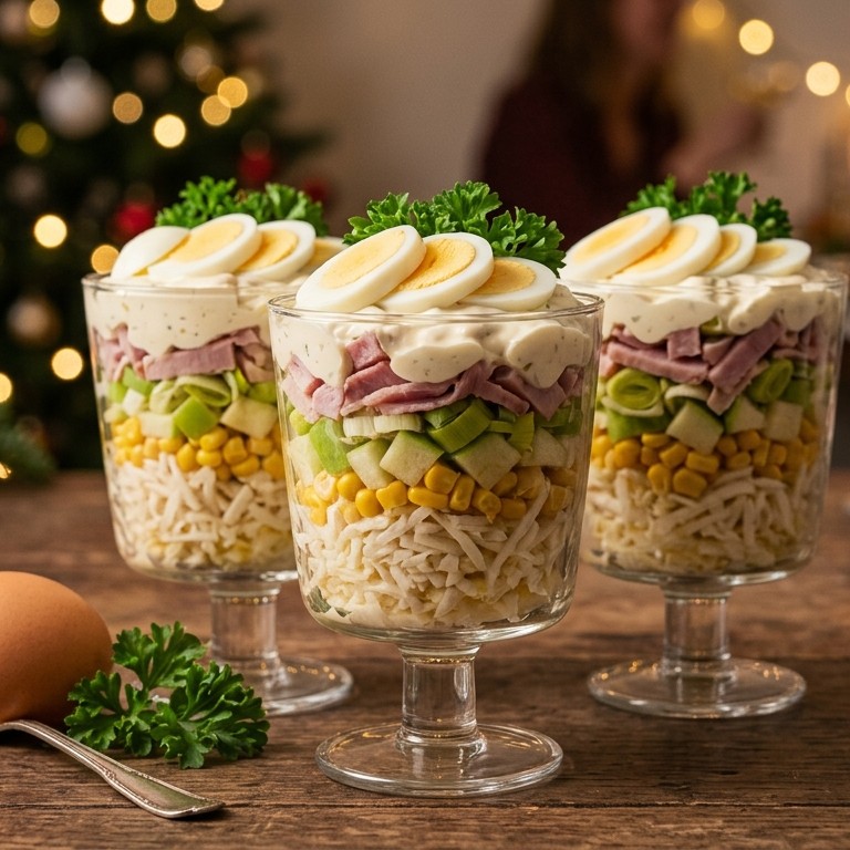 Cocktailsalade met  ham en ei recept