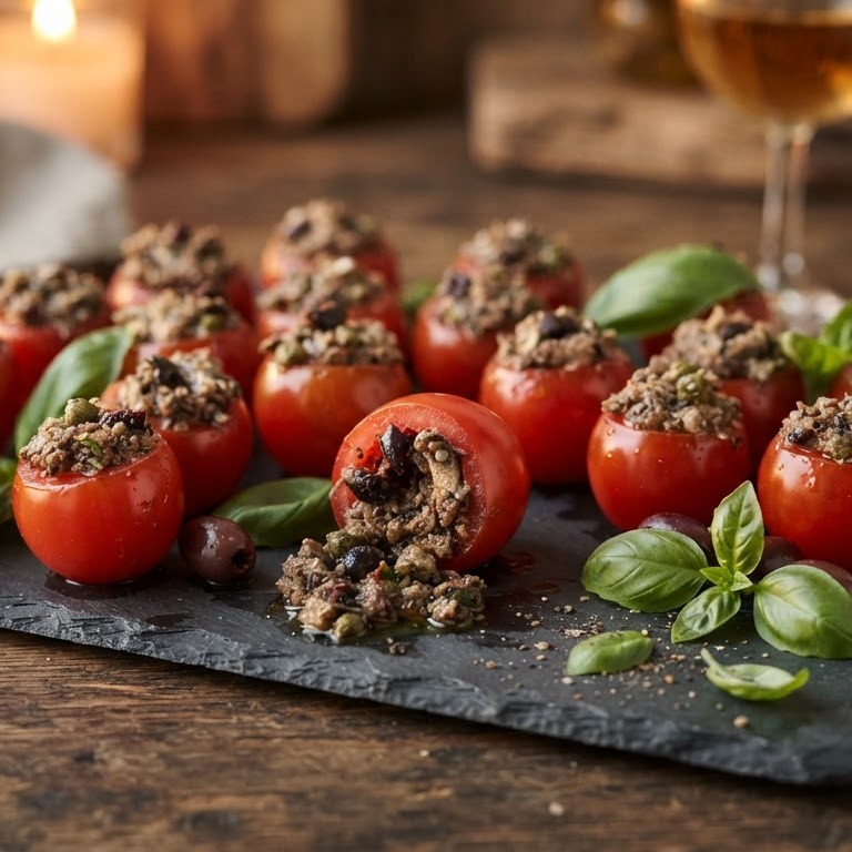 Cocktailtomaten gevuld met sardinetapenade recept