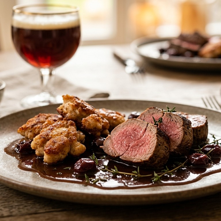 Combinatie van kalfszwezerik en kalfshaas in een biersaus recept