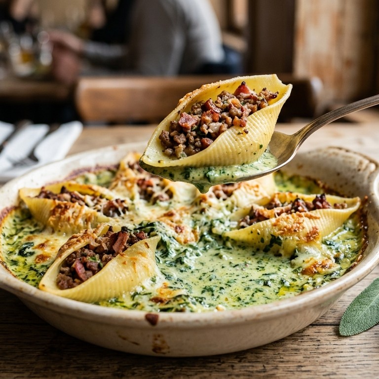 Conchiglioni alla carne met spinazie -ricottasaus recept