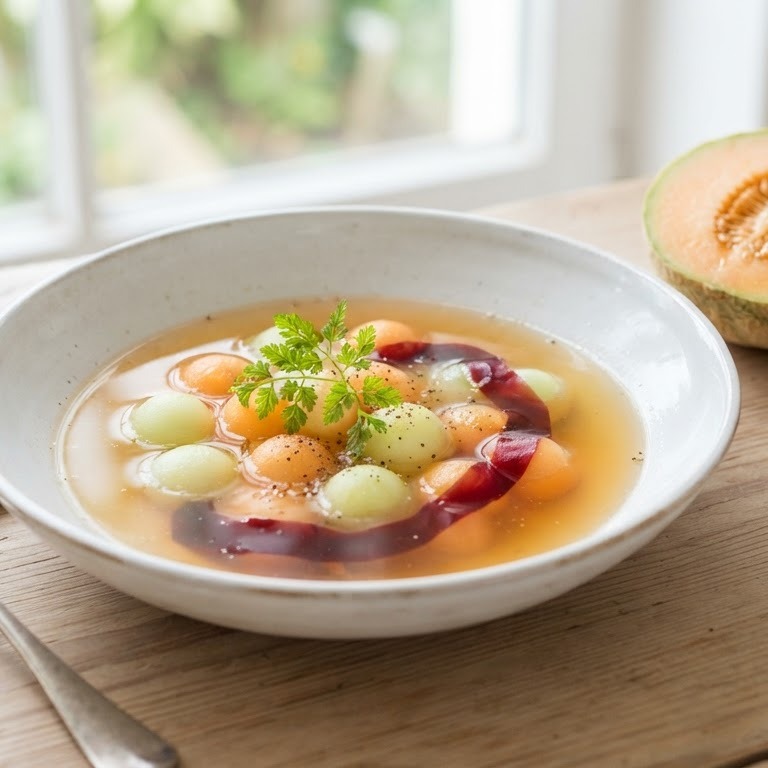Consommé met meloenbolletjes en port recept
