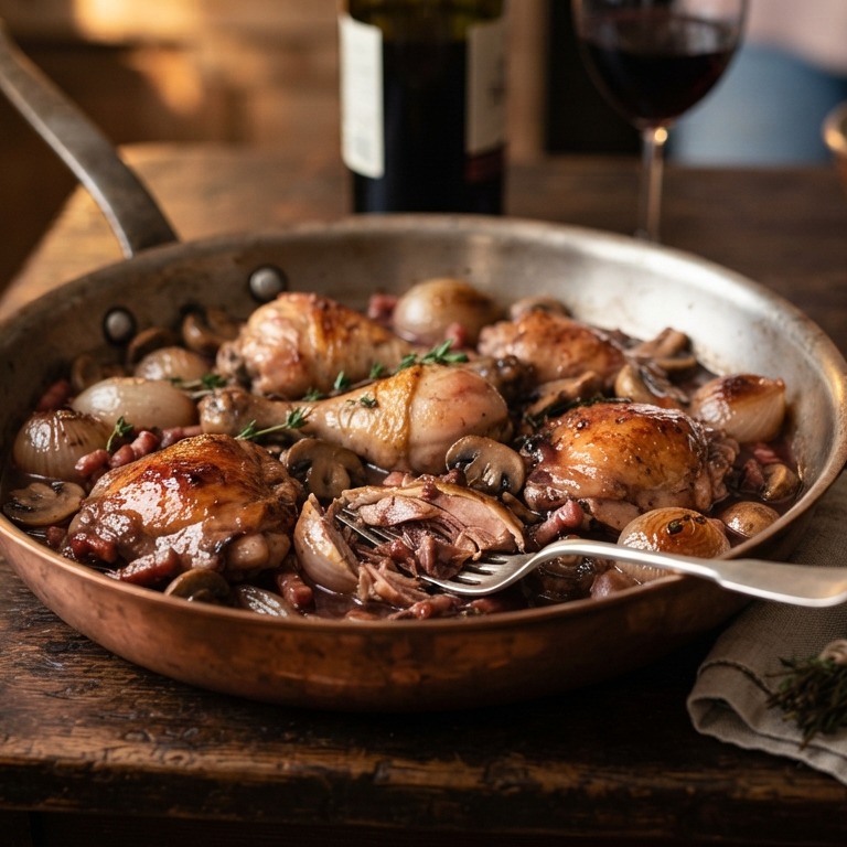 Coq au vin (kip in rode wijn) recept