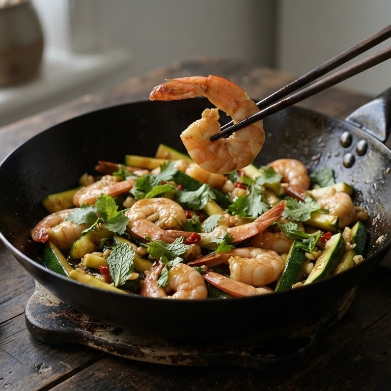 Courgette met grote garnalen recept