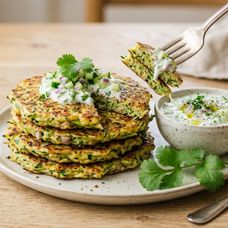 Courgetteflensjes met komkommerraita recept