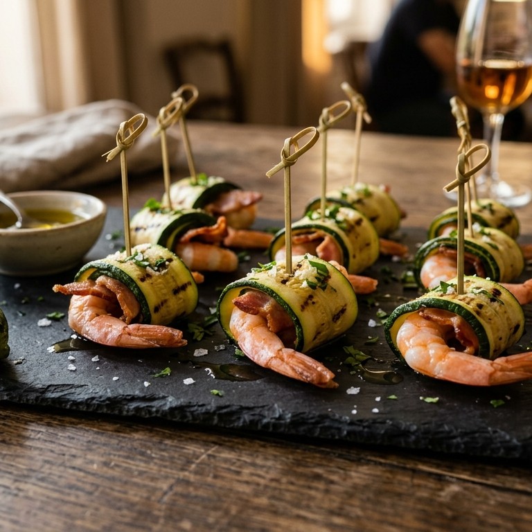 Courgetterolletje met bacon en garnaal recept