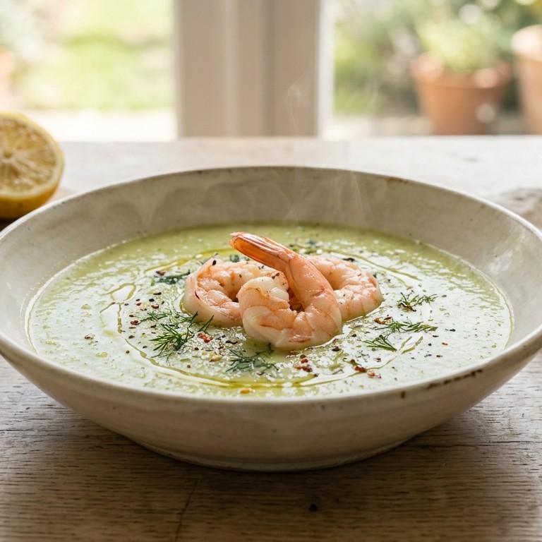 Courgettesoep met grote garnalen recept