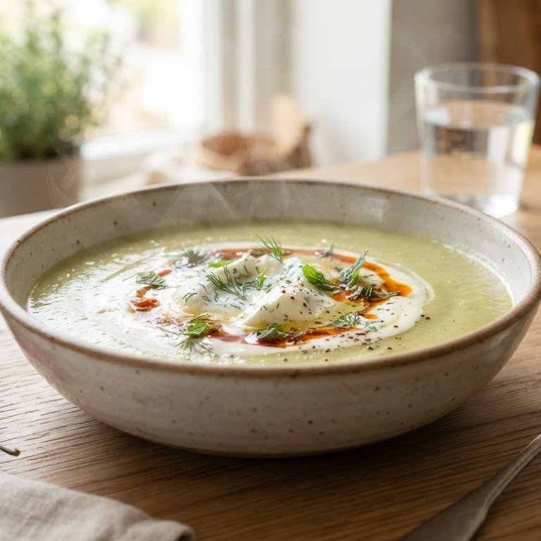 Courgettesoep met zachte kruidenkaas recept