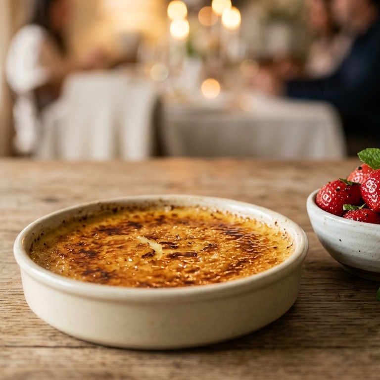 Crème brûlée met in peper en basilicum gemarineerde aardbeien recept