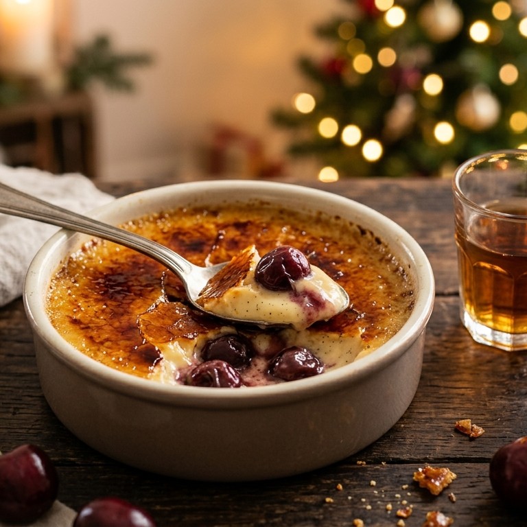 Crème brûlée met kersen en rum recept