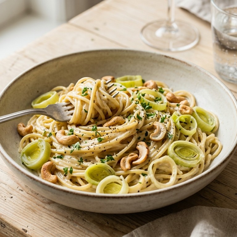 Créme pasta met prei recept