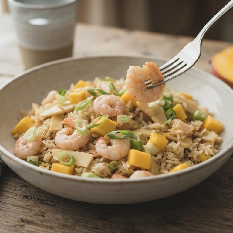 Creools rijstgerecht met mango en garnalen recept