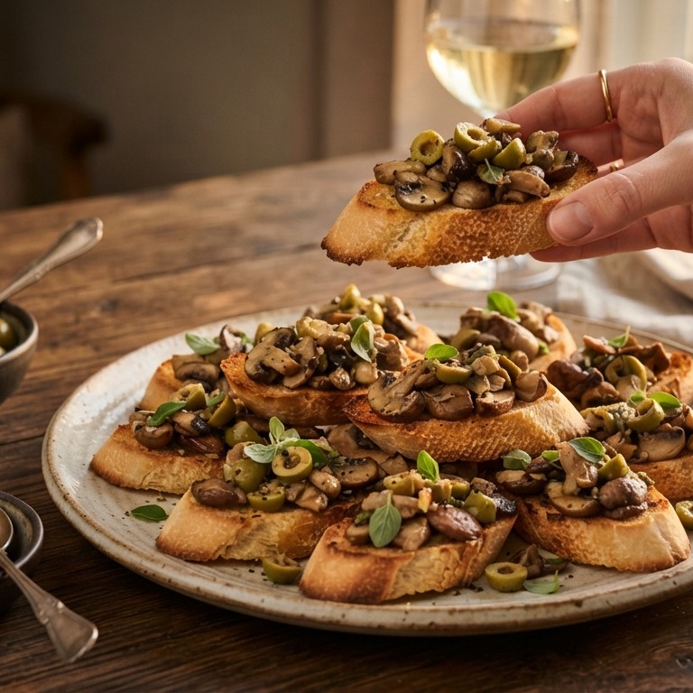 Crostini met champignons en groene olijven recept