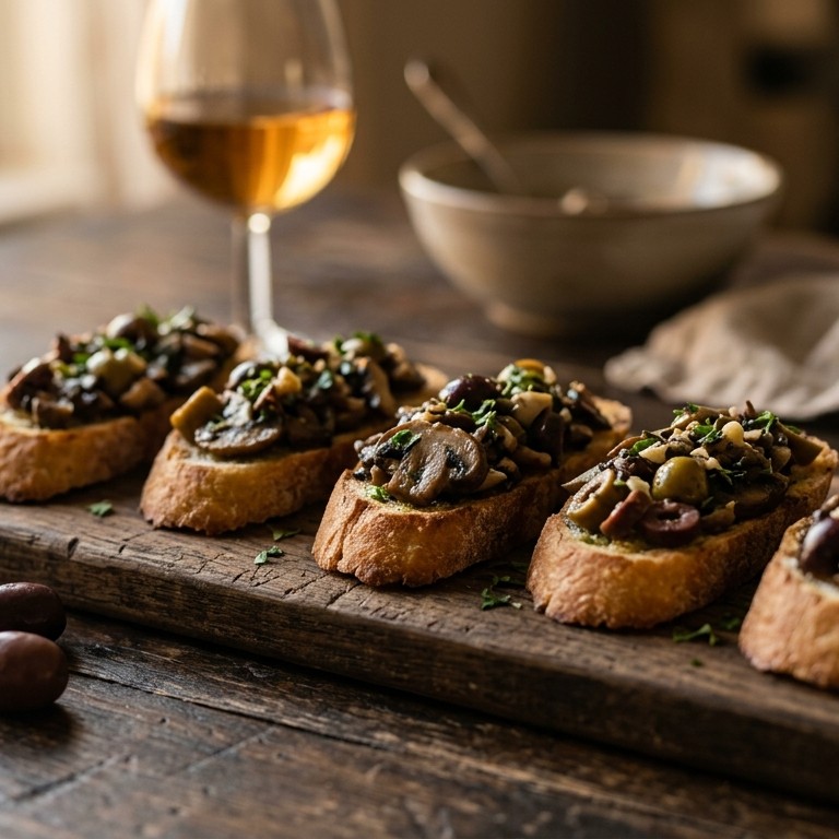 Crostini met olijven en champignons recept