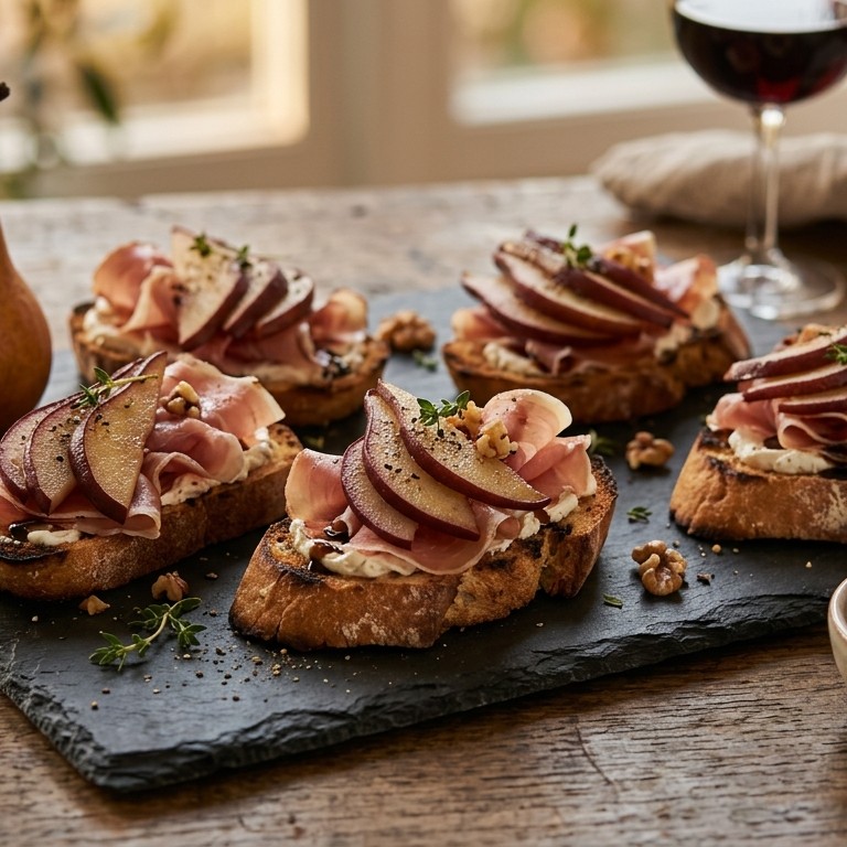 Crostini met rauwe ham en gemarineerde peer recept