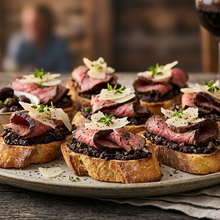 Crostini met rundercarpaccio en olijventapenade recept