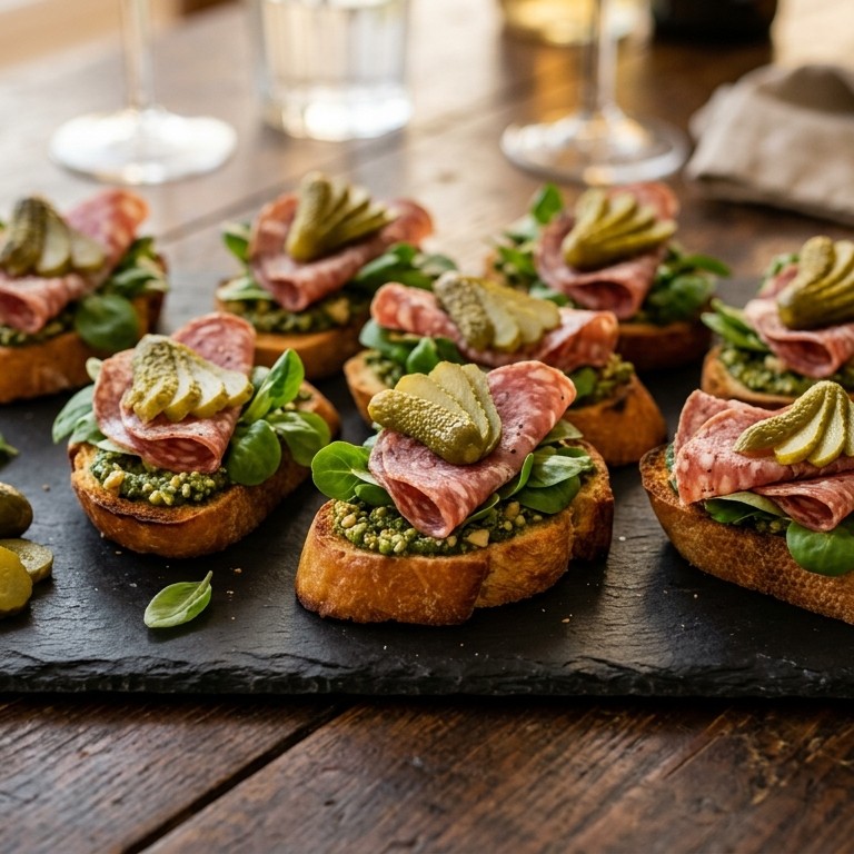 Crostini pesto met salami recept
