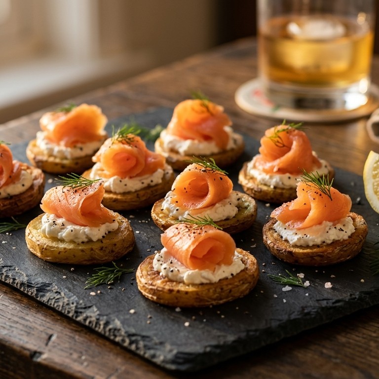 Crostini van aardappel met gerookte zalm recept