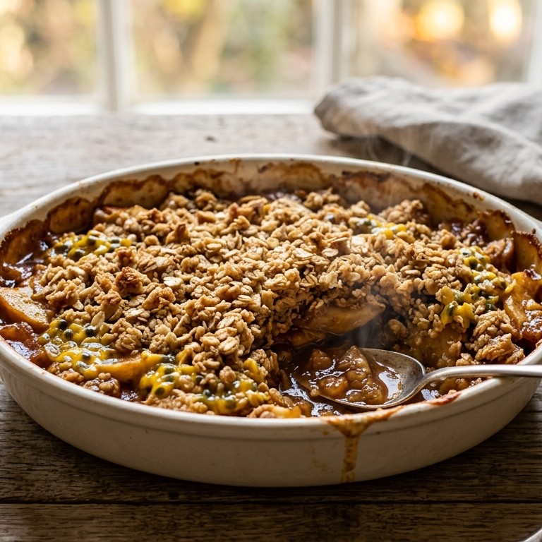Crumble van appel en passievrucht recept